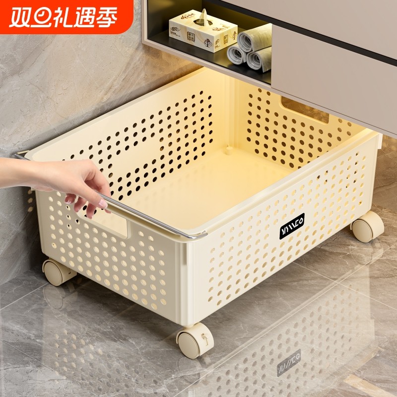 浴室柜下脏衣篓脏衣服收纳筐卧室衣柜下多功能可移动脏衣服收纳框