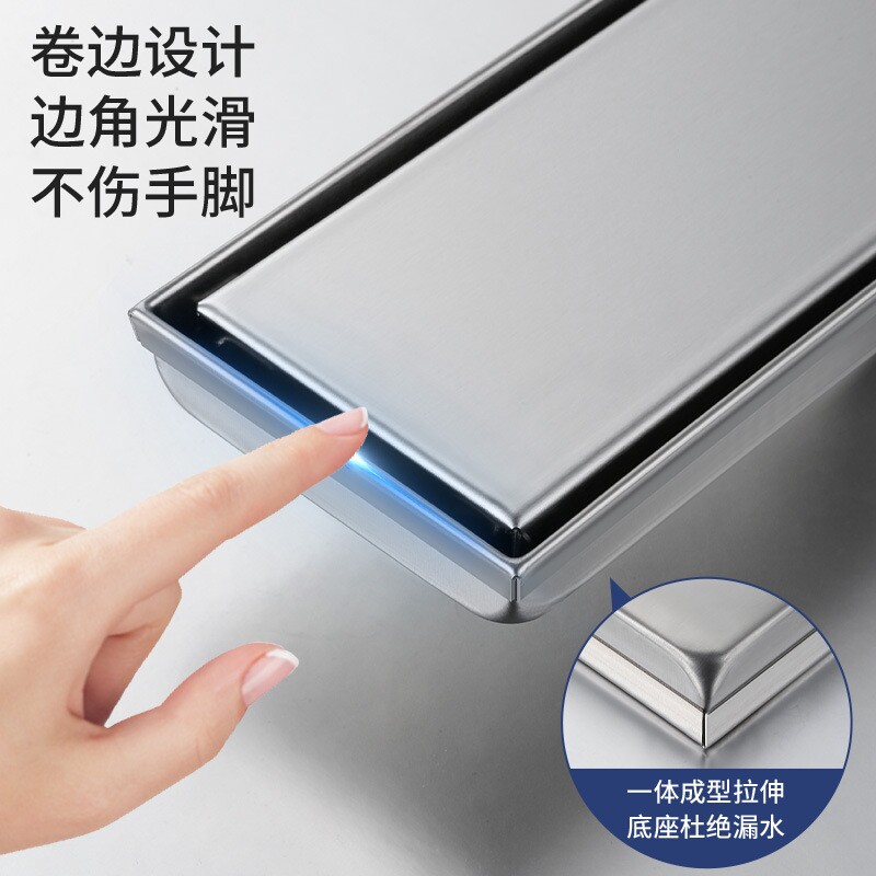 亮光304不锈钢隐藏长地漏 工程酒店淋浴房长条型防臭隐形地漏跨境