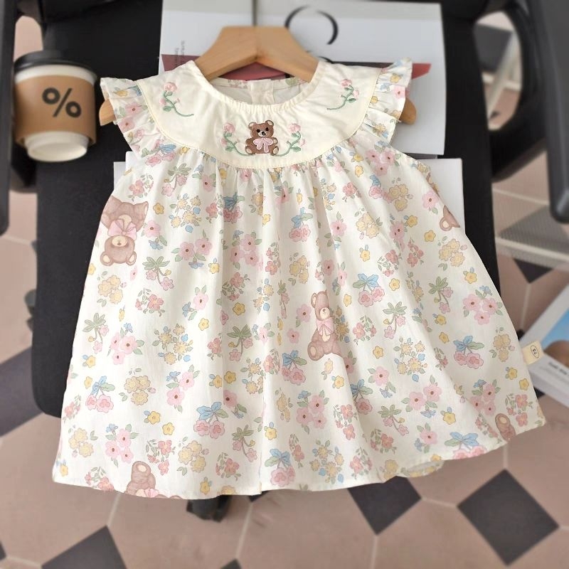女童连衣裙韩版夏季女宝宝碎花公主裙周岁礼服纯棉潮飞袖婴儿裙子