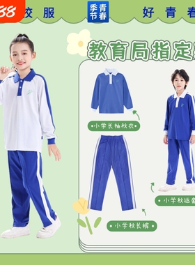青春季节深圳校服裤小学生春夏秋款长袖长裤运动服短袖校服蓝色
