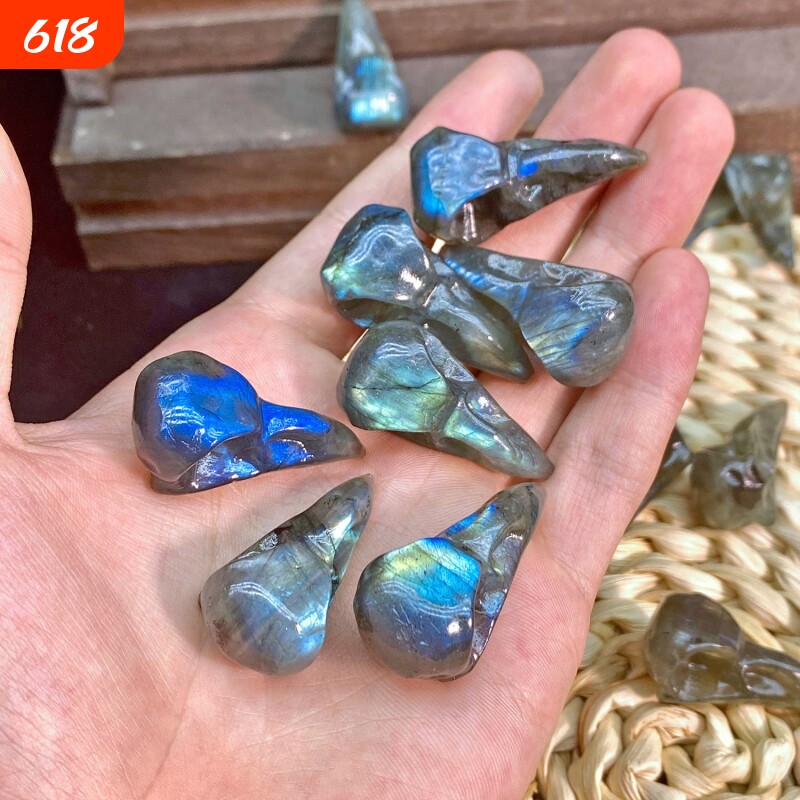 天然拉长石鸟嘴雕刻件 可做DIY饰品吊坠手牌摆件东海水晶零售