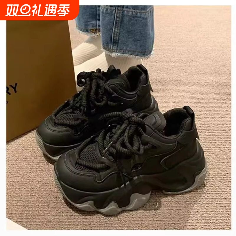 优妮蒂松糕底机车老爹鞋女鞋ins潮2025夏秋季新款增高拼色休闲鞋