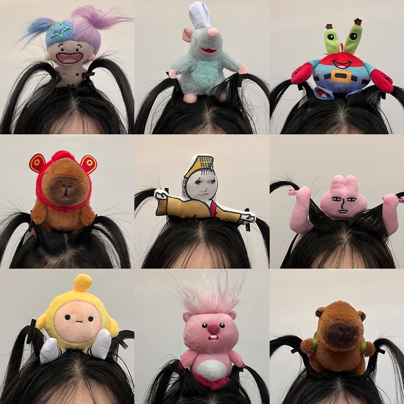 搞怪趣味棉花娃娃薅头发大胆龙图发箍女压发头箍料理鼠王卡通发夹