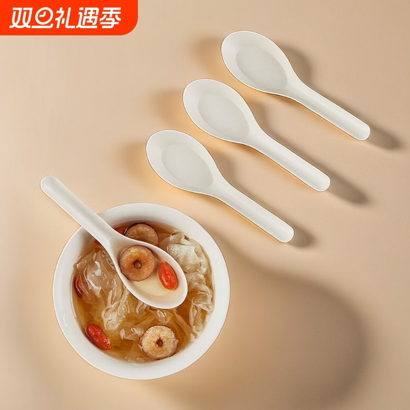 一次性汤勺稻壳塑料餐勺餐饮具饭店打包叉勺子加厚手工酒店家用