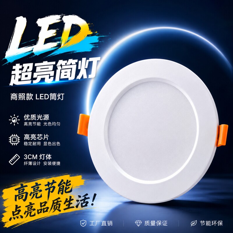 led筒灯超薄嵌入式洞灯工厂4寸15W圆形6寸20W开孔15cm