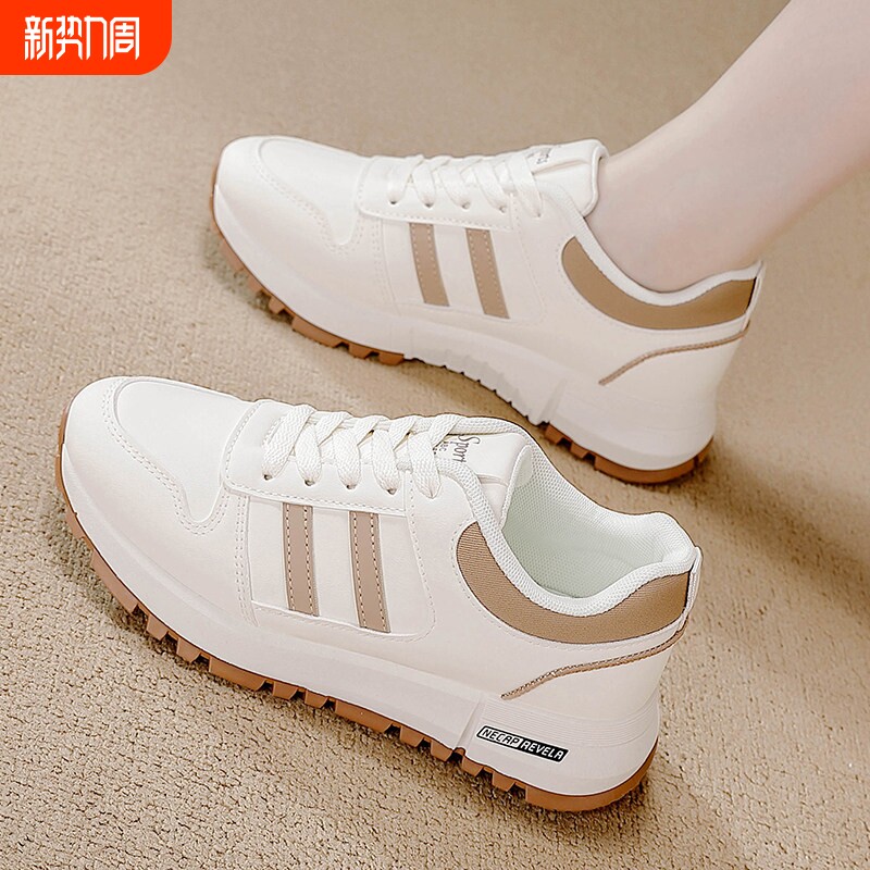 欧伦啄木鸟2024秋冬新款真皮加绒运动鞋平底加绒保暖阿甘鞋防滑休