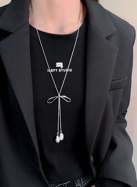 吊坠项链水滴蝴蝶结韩系长款女款装饰银色秋冬夏天百搭毛衣搭配