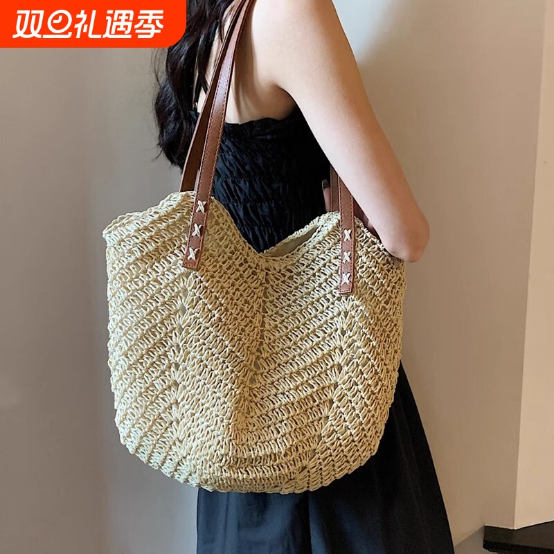 草编包包女2024新款海边度假沙滩编织包大容量单肩托特包肩包手工