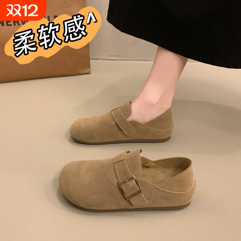 他她女孩踩屎感软皮勃肯鞋女款2025秋季一脚蹬单鞋大码豆豆鞋平底