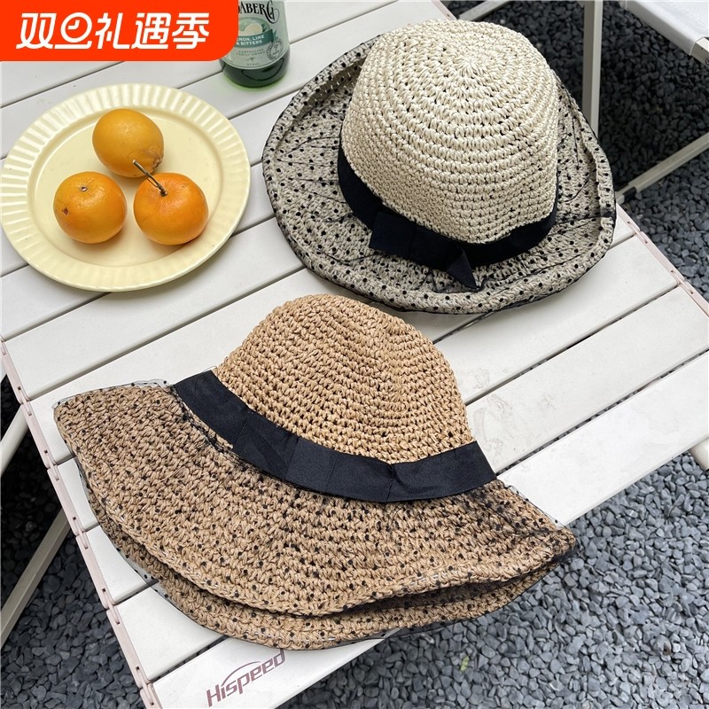 【新品】百搭日系波点网纱遮阳帽女防晒夏薄款沙滩草帽蕾丝户外骑