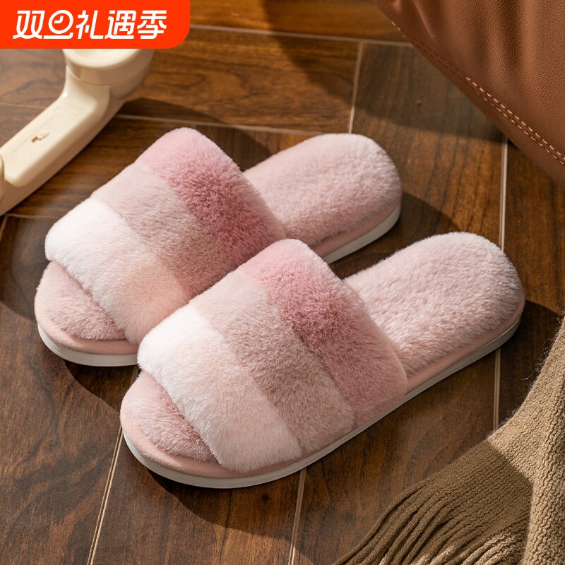 2025新款家居棉拖鞋女士秋冬可爱情侣毛绒保暖月子鞋防滑粉色露趾