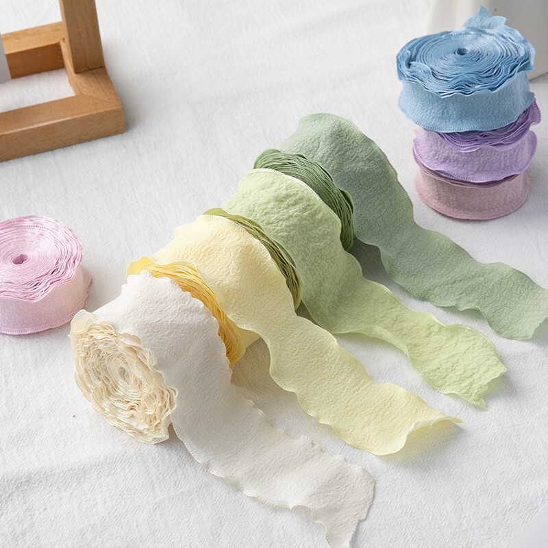 七夕情人节褶皱波浪纱带花束装饰蝴蝶结DIY材料手捧花丝带包装