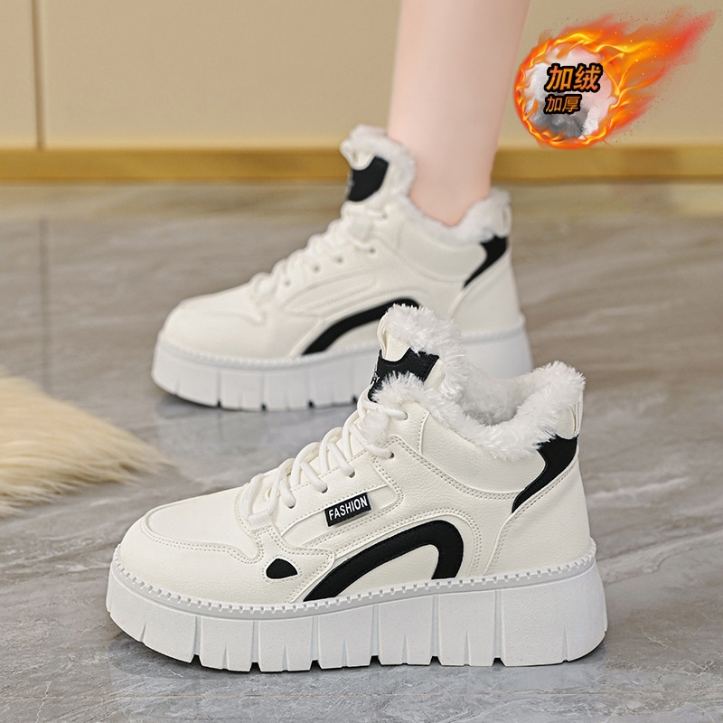 品牌断码2025冬季加绒高帮小白鞋新款韩版ins女学生厚底运动板鞋