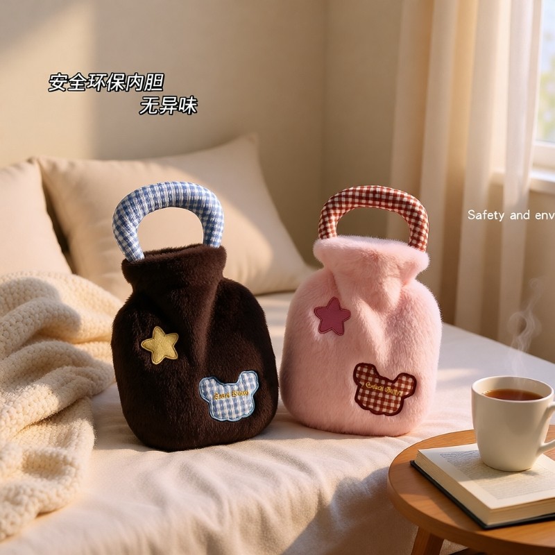 毛绒热水袋冬季暖手宝注水式宿舍女学生防爆可拆卸暖宝宝外套手提