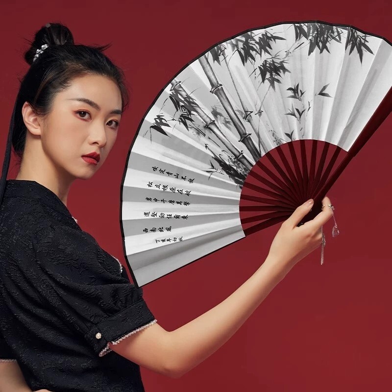 8寸古风折叠扇子折扇中国风绢布夏天竹扇随身耐用手工扇面印花