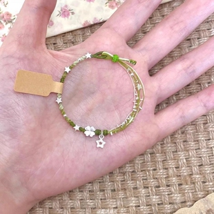 「绿意盎然」幸运四叶草满天星绿色编绳手链小清新手绳高颜值手饰