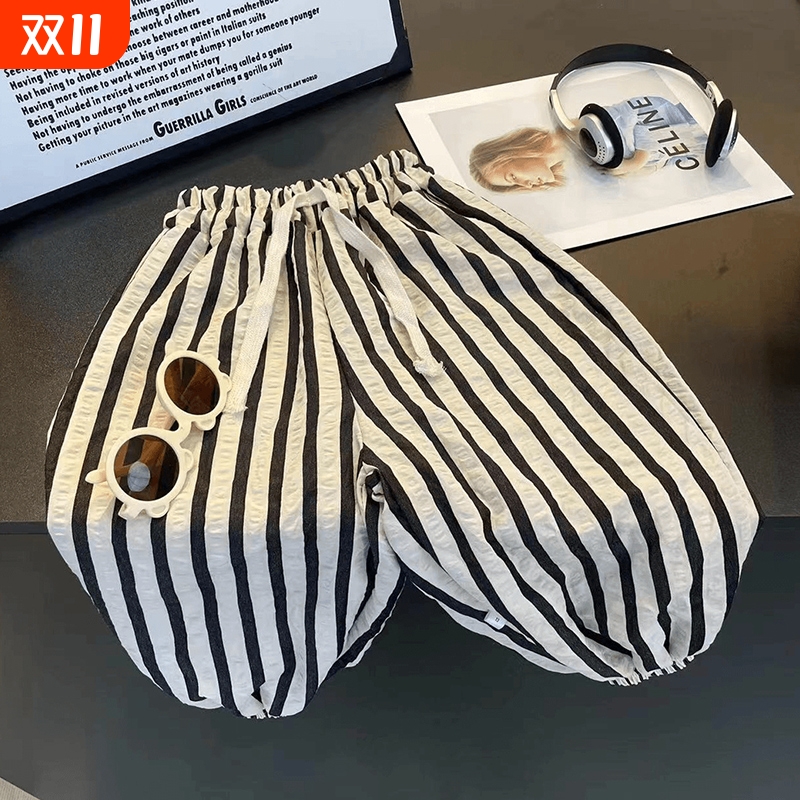 夏季新款儿童韩系休闲防蚊裤男童女童韩版薄款短裤条纹灯笼裤