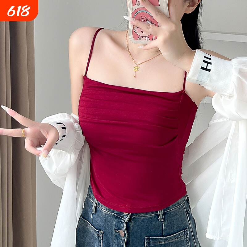 美泊姿秋冬款红色内塔吊带背心女带胸垫一体可外穿打底黑色白色