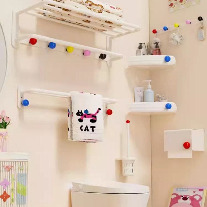 多巴胺奶油风太空铝毛巾架免打孔卫生间浴巾架浴室置物架挂件厕所