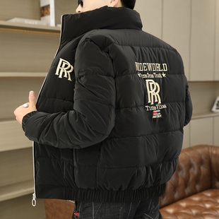 户外羽绒服男短款立领冬季新款潮流青少年欧式风刺绣加厚黑色白色