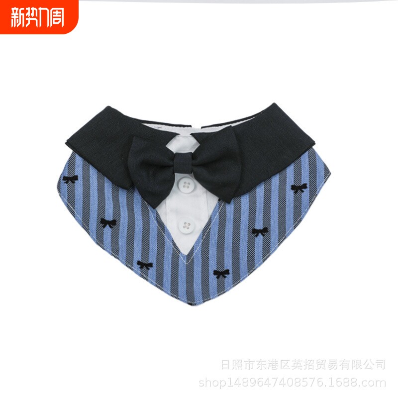 新款宠物绅士风围兜蓝黑条纹领结猫咪围嘴领带小型犬狗狗口水巾