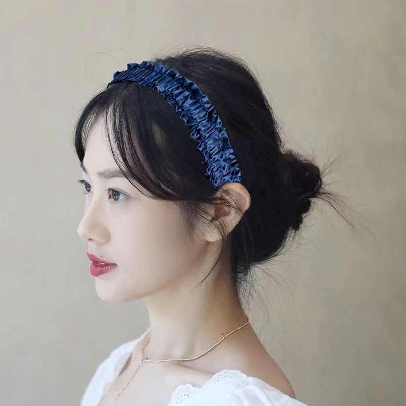 22mm纯色花边弹力头带100%真丝桑蚕丝束发带头饰女洗脸发圈宽边