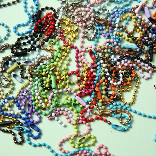 diy饰品配件彩色珠链挂链烤漆波珠链小圆盘链条钥匙扣链10cm链子