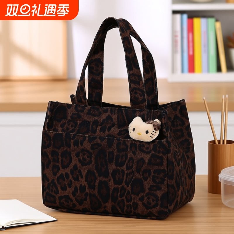 2025年新款饭盒袋秋冬新款豹纹时尚拉链款妈咪包饭盒包上班通勤包