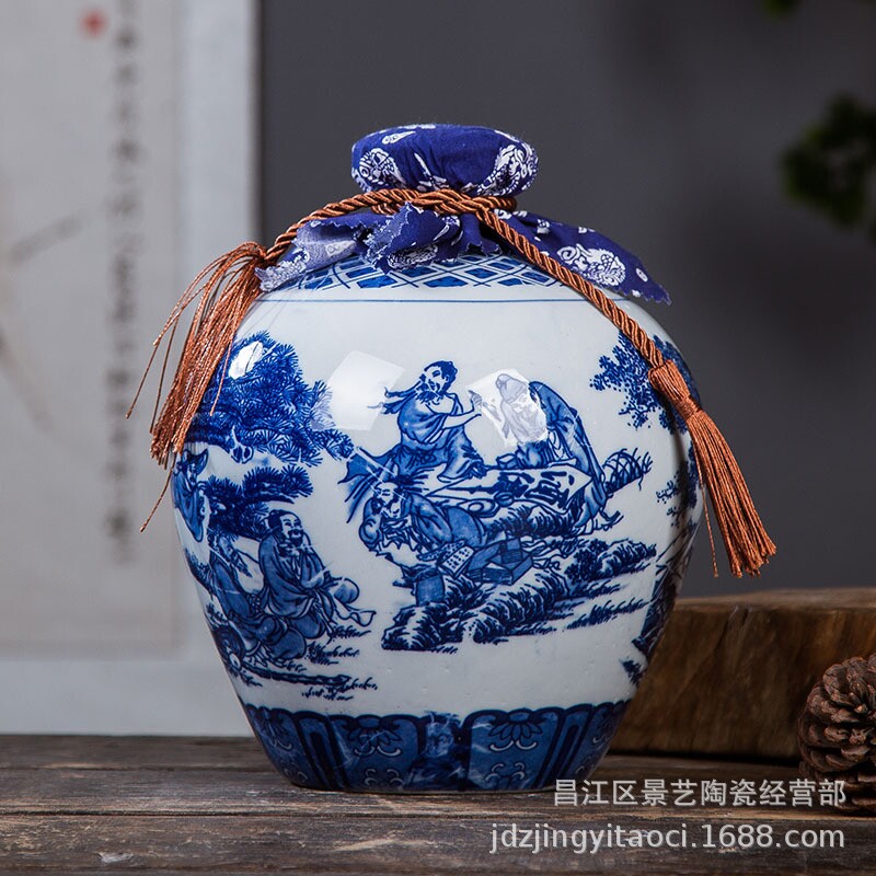 5斤10斤景德镇陶瓷酒瓶泡酒坛元青花密封酒壶酿酒缸酒罐自酿酒具