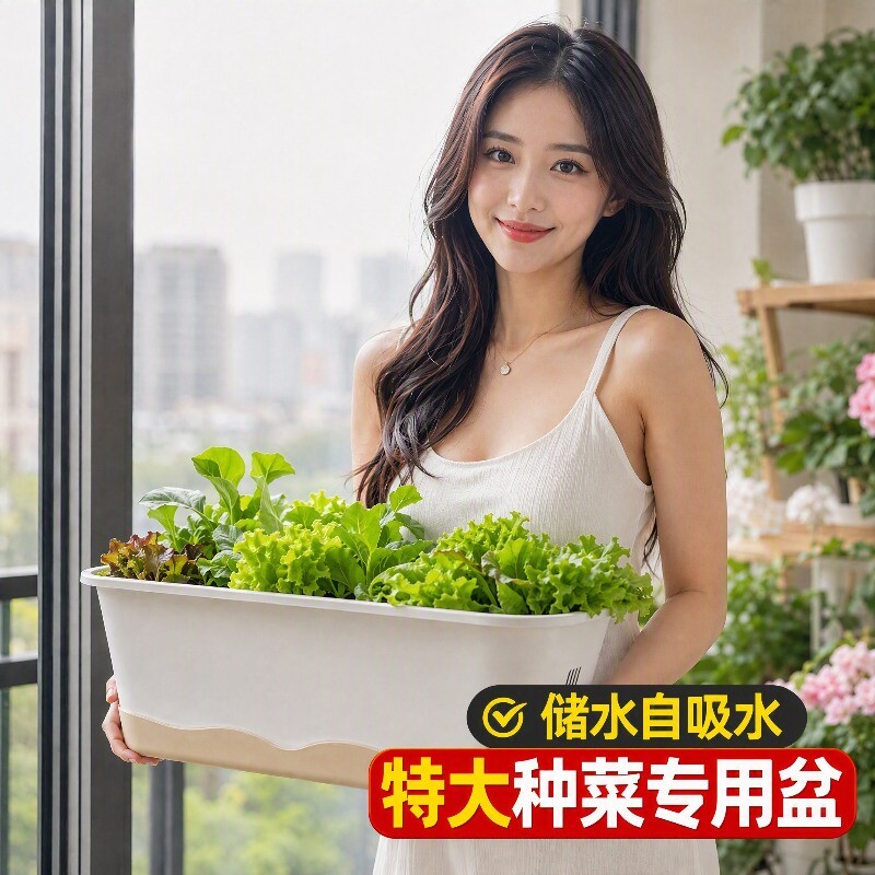 阳台种菜专用盆树脂储水花箱特大号庭院花槽长方形蔬菜草莓种植盆