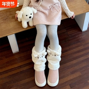 细细条学生可爱小猫咪雪地靴女冬保暖防滑厚底棉靴平底粉色鞋子