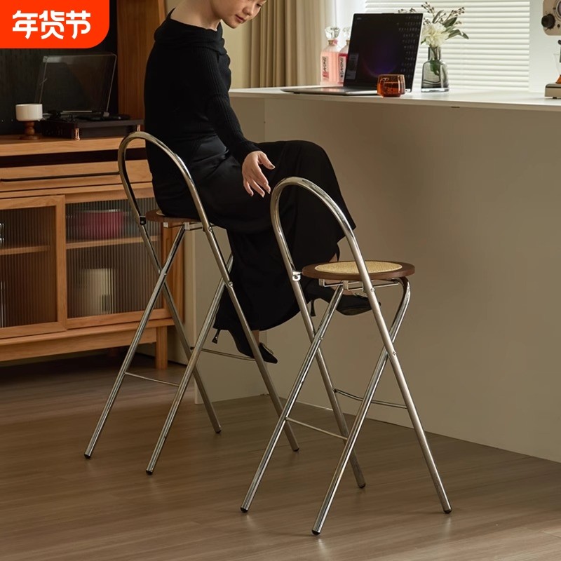 网红吧台椅藤编中古折叠椅子不占地方的家用复古靠背餐椅高脚凳子,住宅家具,折叠椅/躺椅,淘宝优惠券,粉丝福利购,淘宝优惠卷