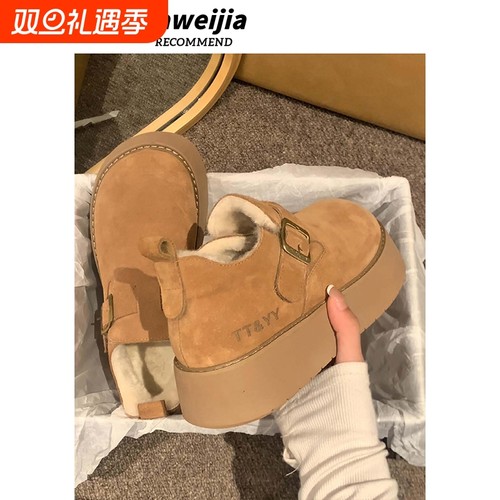 加绒厚底全包勃肯鞋女鞋子2025新款冬季复古乐福鞋棉鞋保暖雪地靴