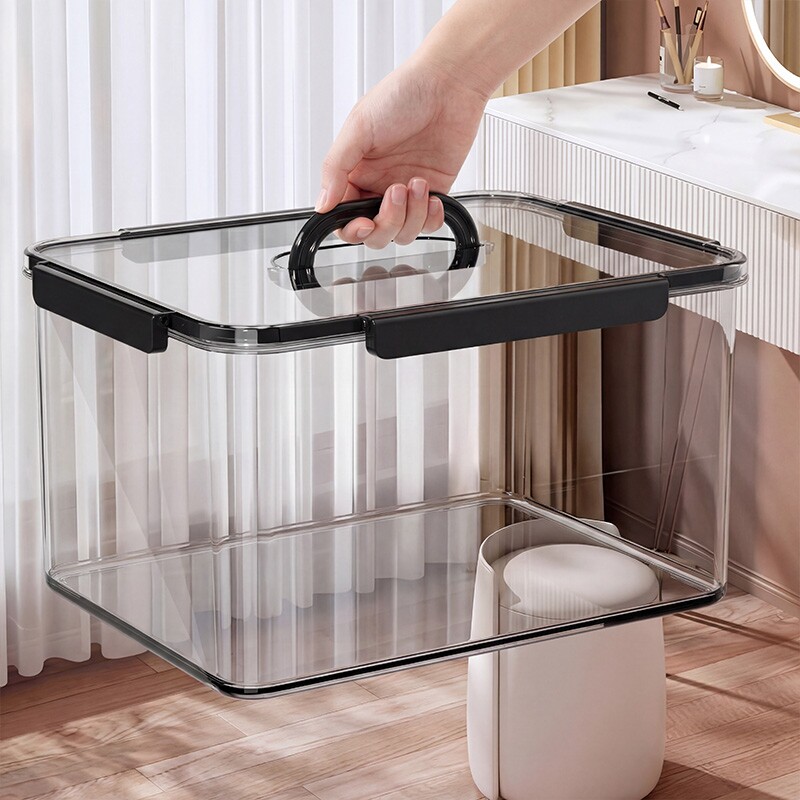手提透明收纳箱家用衣服玩具零食整理箱亚克力大容量加厚收纳盒子