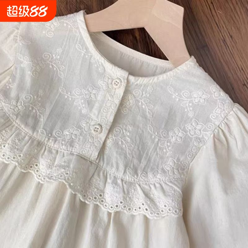 女宝宝公主上衣新品洋气韩版小童蕾丝花边衬衣纯棉衬衫女童娃娃衫