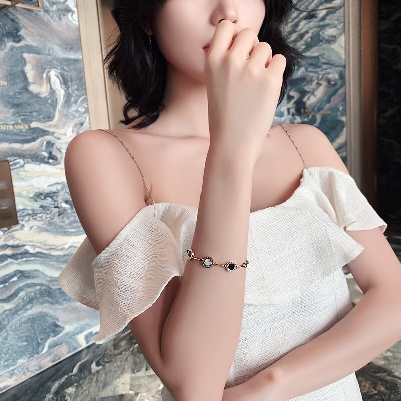 钛钢手链女罗马数字黑白圆圈ins网红手环情侣简约百搭潮人手镯