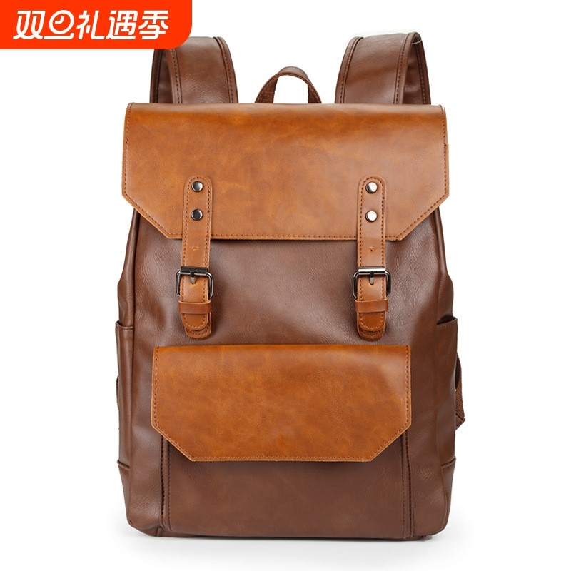 现货批发韩版男女双肩包疯马皮欧美时尚潮流大容量简约旅行背包