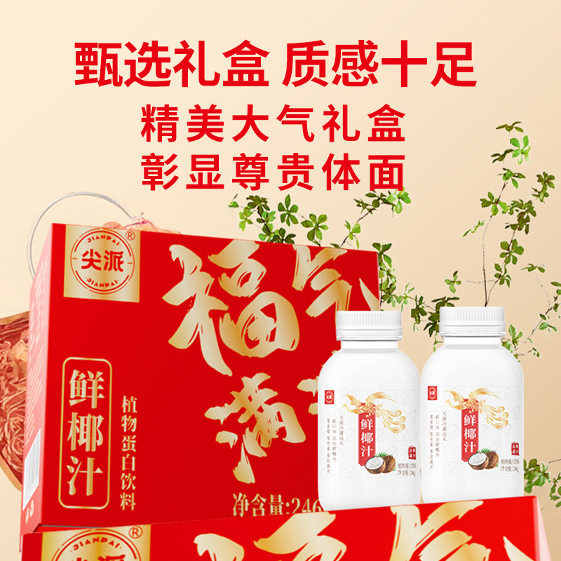 尖派鲜椰汁植物蛋白饮料246g*10瓶礼盒装椰肉生榨椰子汁椰奶果味