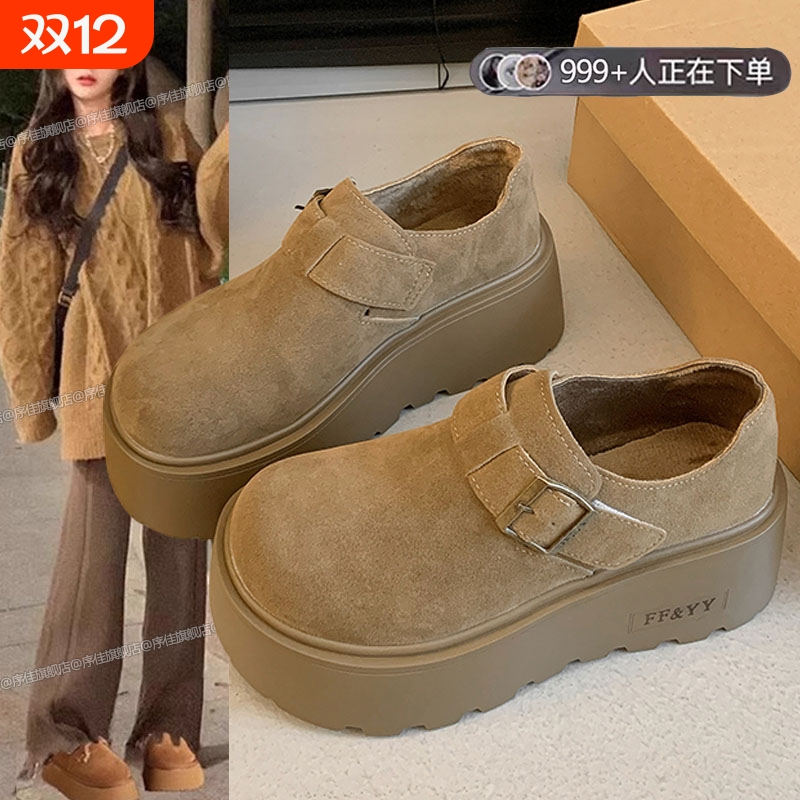 热风圈增高勃肯鞋女2025春秋新款爆款乐福鞋博毛绒鞋子高跟时尚