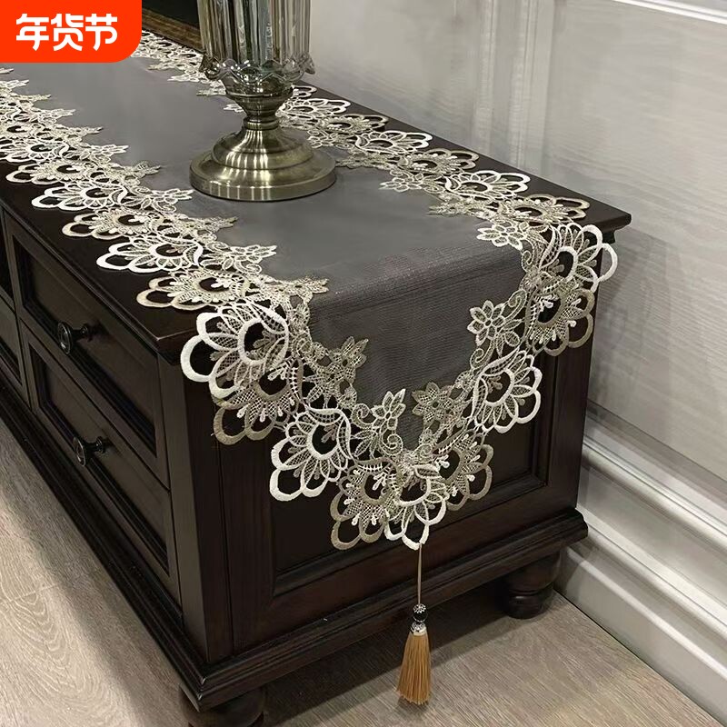 高级感工艺蕾丝桌旗美式茶几电视柜餐桌布欧式梳妆台桌旗鞋柜装饰
