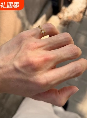 复古时尚满钻十字架鸢尾花戒指女款仿莫桑钻独特百搭冷淡风食指戒