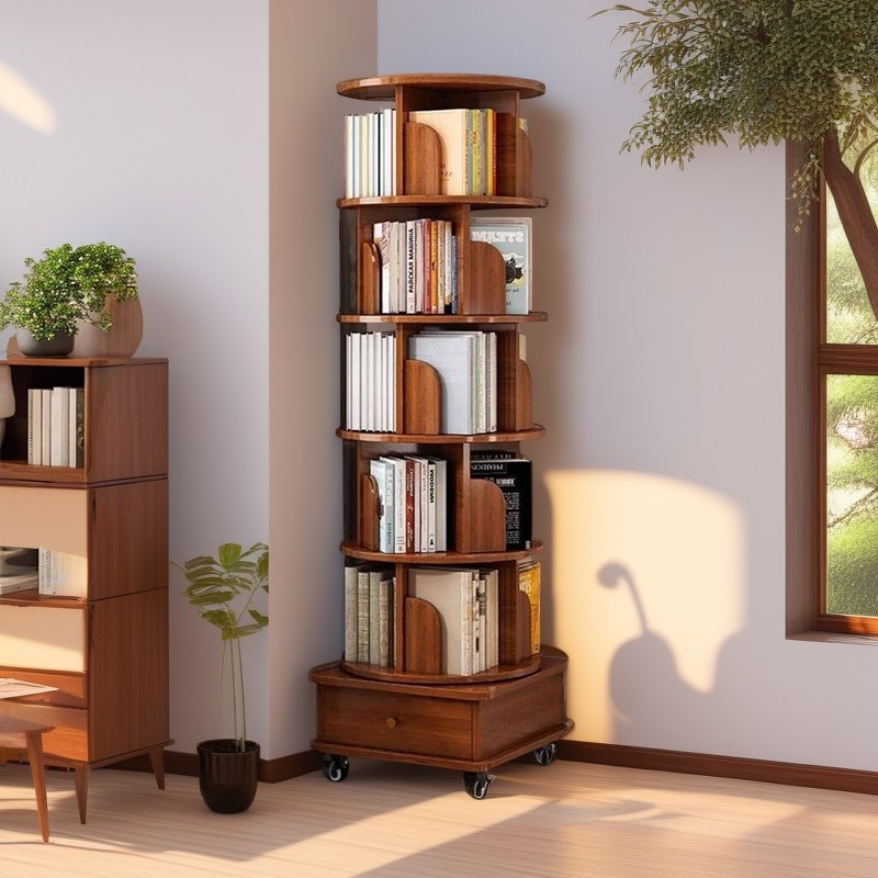 旋转书架落地置物架客厅置物柜储物柜儿童实木转角柜书柜墙角收纳