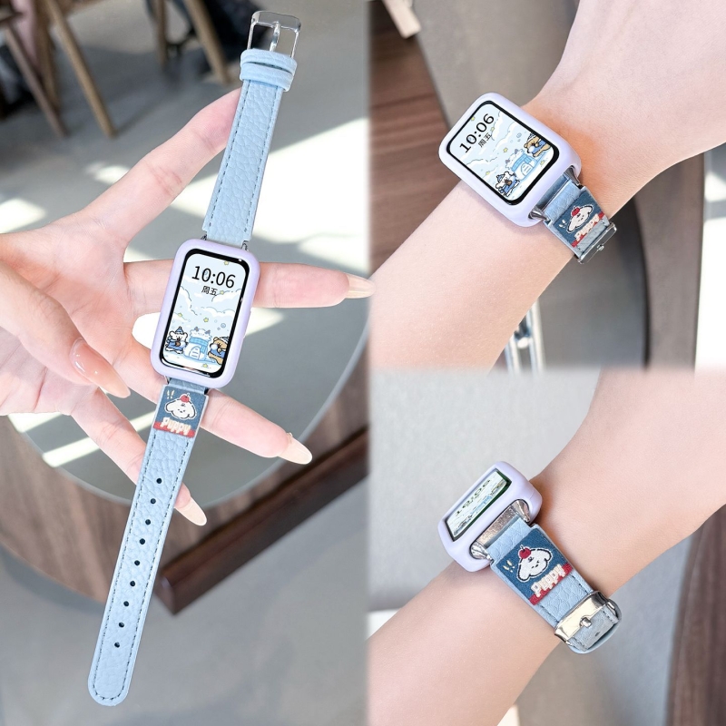 适用华为手环9表带10手表8荣耀9智能7运动新款皮腕带九十代荔枝纹替换带nfc女夏季金属针扣男时尚配件硅胶套