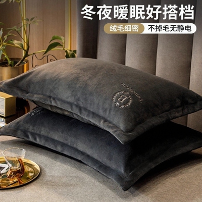 加厚牛奶绒枕套枕头套单个一对装冬季珊瑚绒48cmx74cm枕芯内胆套2