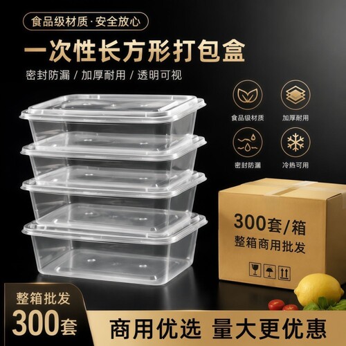 一次性打包盒带盖餐盒外卖方盒长方形快餐盒食品级可降解商用