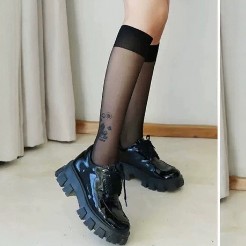 小腿袜性感黑丝袜女防勾丝百搭jk中筒袜诱惑过膝透明日系ins薄款