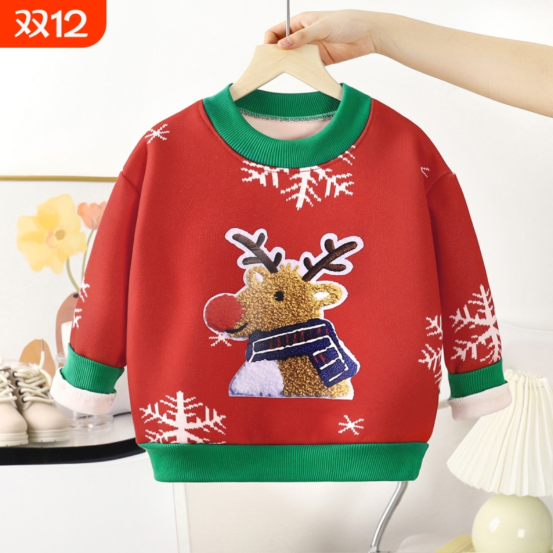 2025儿童加绒t恤秋冬男童加厚宝宝毛毛衣女童保暖卫衣童装THH280