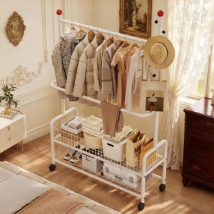 金属晾衣架落地家用卧室挂衣架室内宿舍移动隔夜衣服裤 子衣帽架子