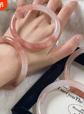 爆款圆条金丝玉桃花酿仿手镯新疆气质粉色可爱甜美系百搭温柔女款