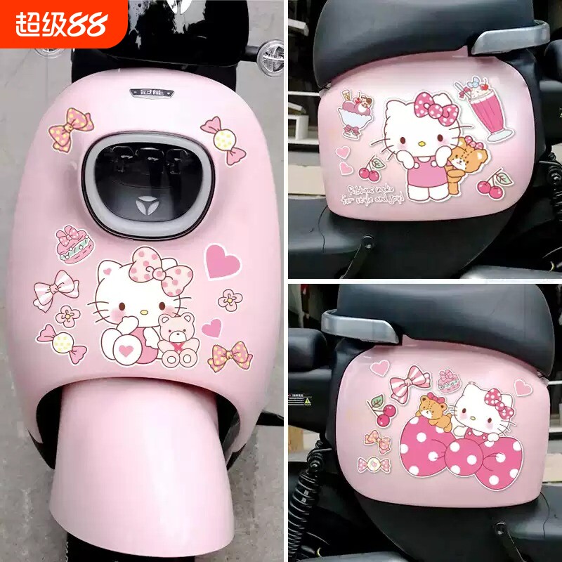 电动车贴纸爱玛小牛雅迪q6可爱HelloKitty凯蒂猫遮挡划痕装饰贴画